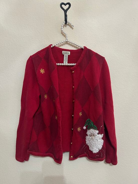 Classic Elements Sweaters - Vintage Red Christmas Sweater Cardigan Santa